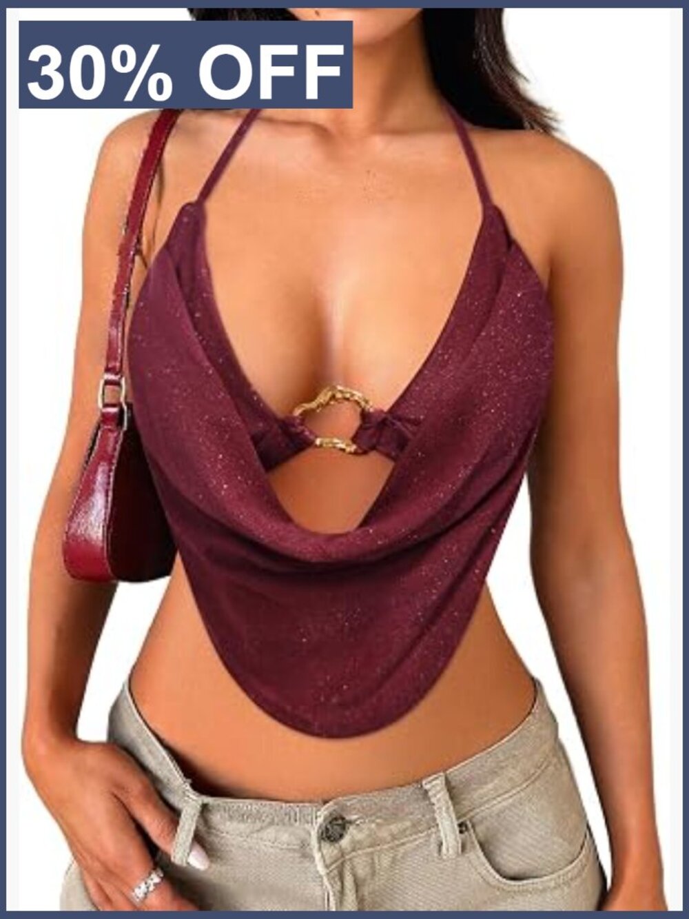 Women's Sexy Halter Tank Top Open Back Deep V Neck Sleeveless Going Out Club Top
